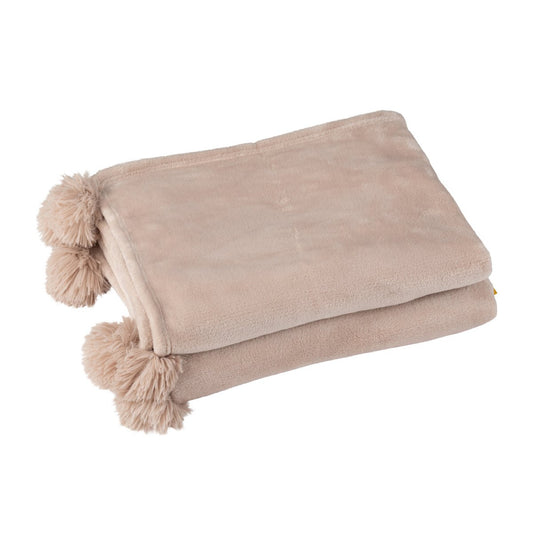 J-Line Plaid Pompon - polyester - donkerbeige - 170 x 130 cm