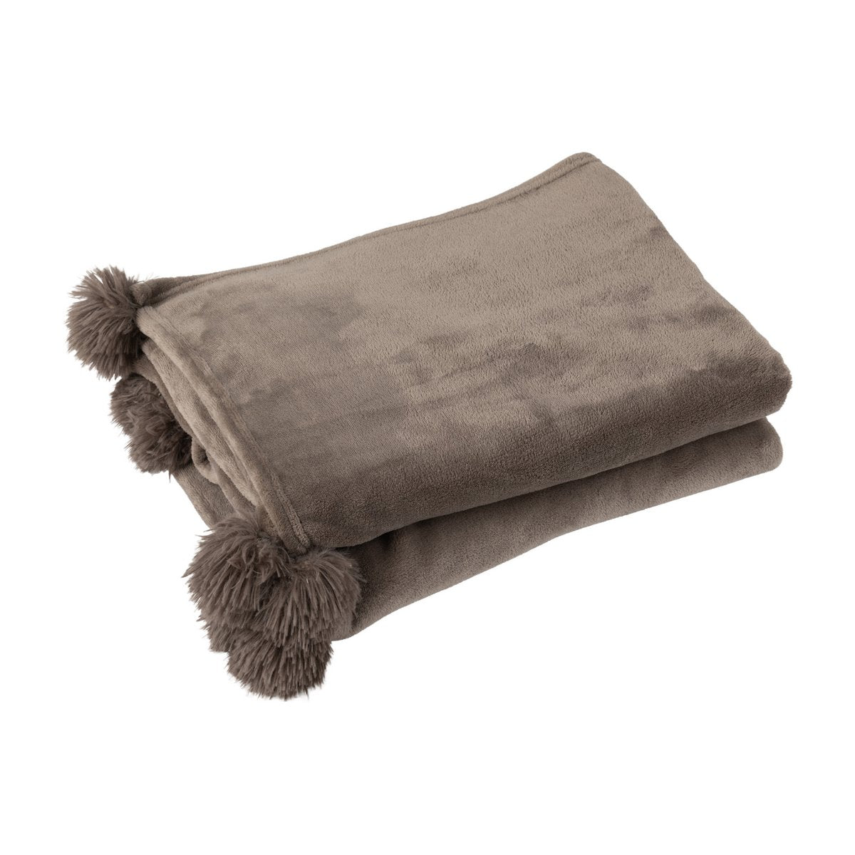 J -Line Plaid Pompon - Polyester - Donkertaupe - 170 x 130 cm