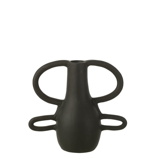 J-Line vaas met 4 Handvaten - keramiek - zwart - 36 cm hoog