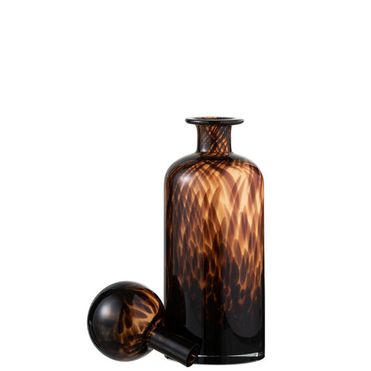 J-Line decoratie fles + stop Spikkel - glas - bruin/zwart - medium