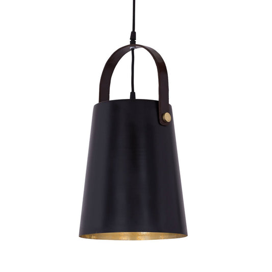 Hanglamp metaal met leren hanger Vintage stijl Wit of Zwart