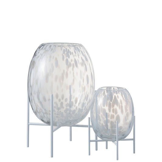 J-Line vaas Op Voet Stip - glas - transparant/wit - large - 37 cm hoog
