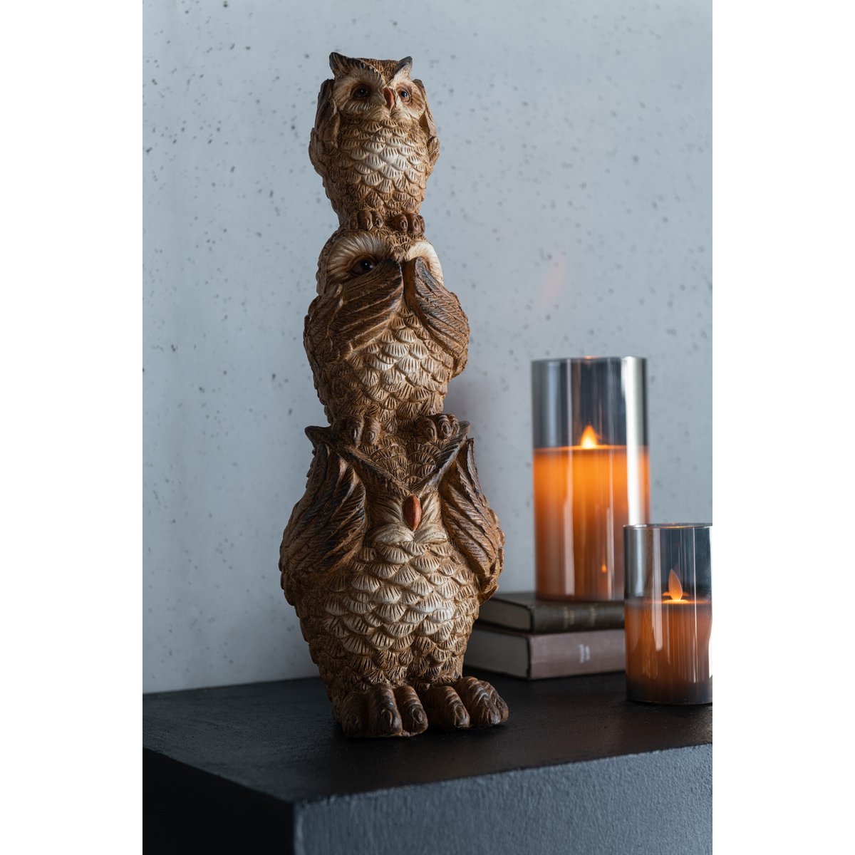 J-Line decoratie Uil op schouder - magnesium - bruin - small