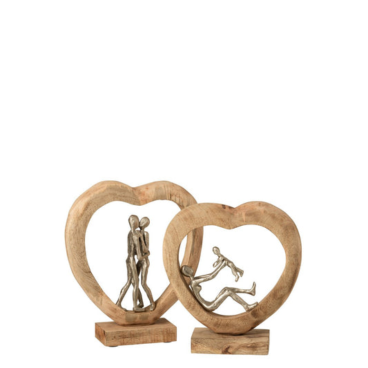 J-Line decoratie Figuur Koppel - hout/aluminium - naturel/wit