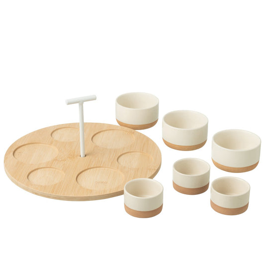 J-Line Tapasservies 6 Sets + Bambouschaal In Doos Wit/Naturel