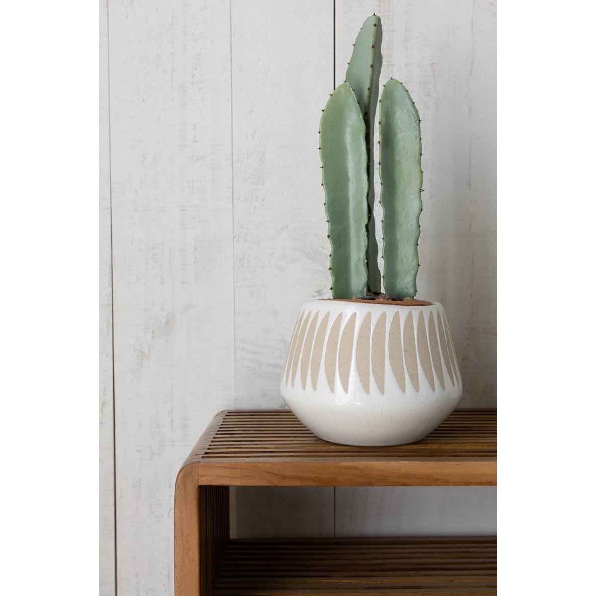 J-Line bloempot Kai - keramiek - beige/wit - large - Ø 20 cm