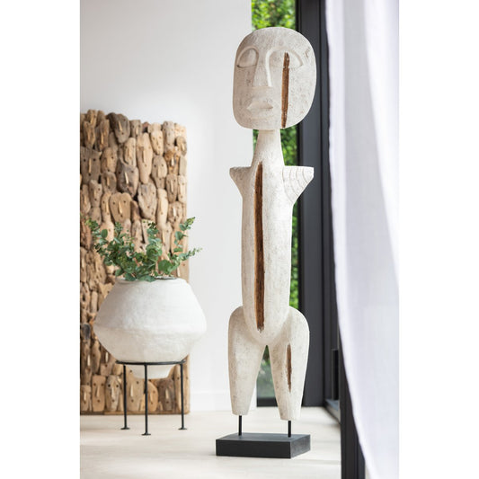 J-Line Figuur Primitief Albasia Hout Wit Extra Large