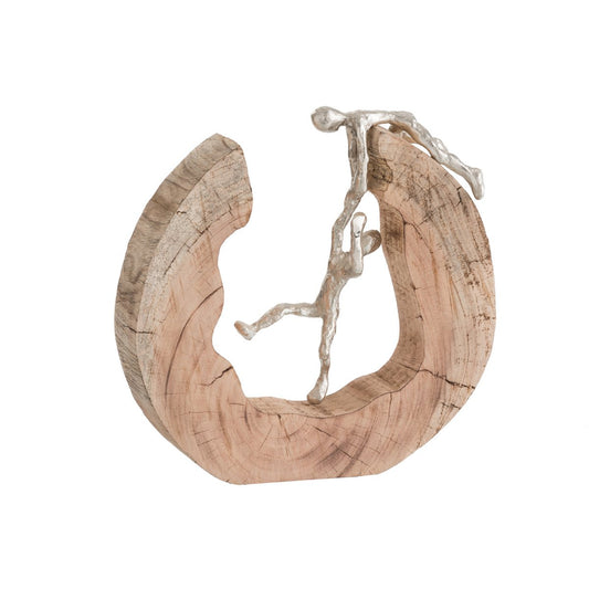 J-Line decoratie Koppel Klimmen - hout/aluminium - naturel/zilver