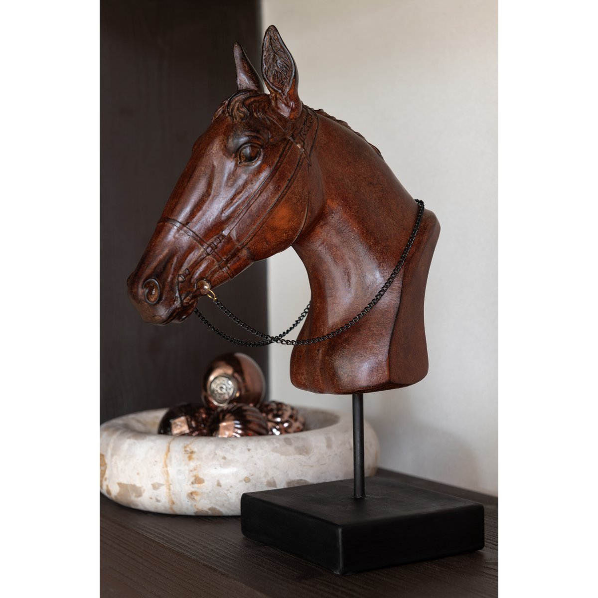 J-Line Paard Hoofd Op Voet Polyresin Donkerbruin Large
