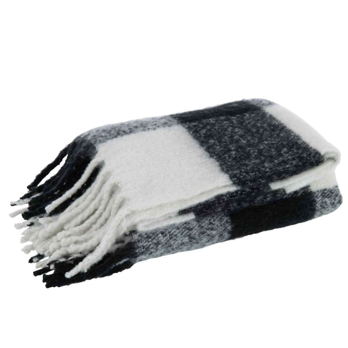 J-Line Plaid tegels - polyester - zwart/wit - 152 x 127 cm