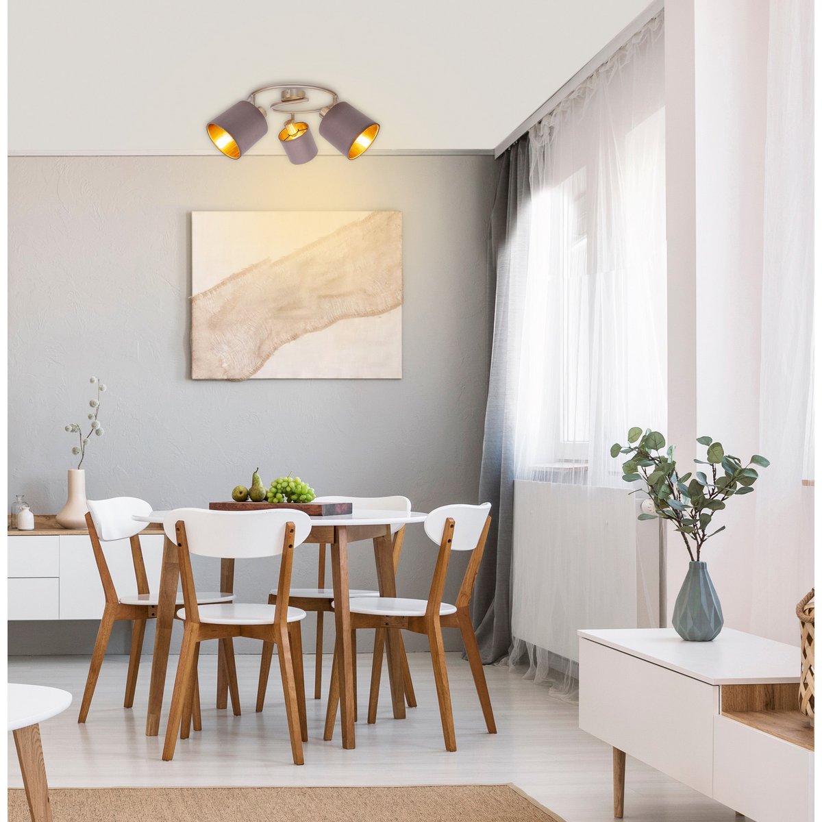 Plafondlamp "Maron" 3 spots cirkel totale lengte 52cm Bruin