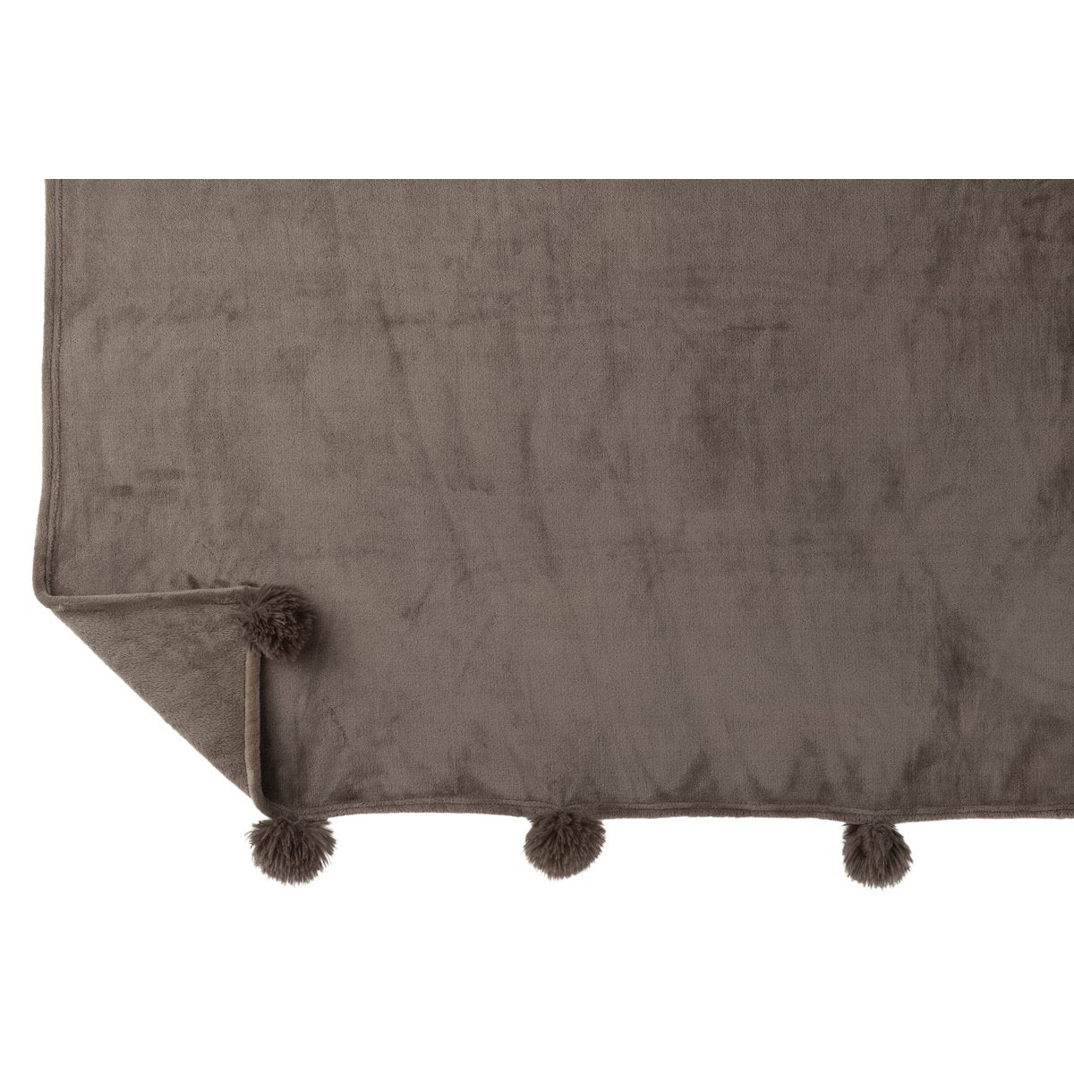 J -Line Plaid Pompon - Polyester - Donkertaupe - 170 x 130 cm