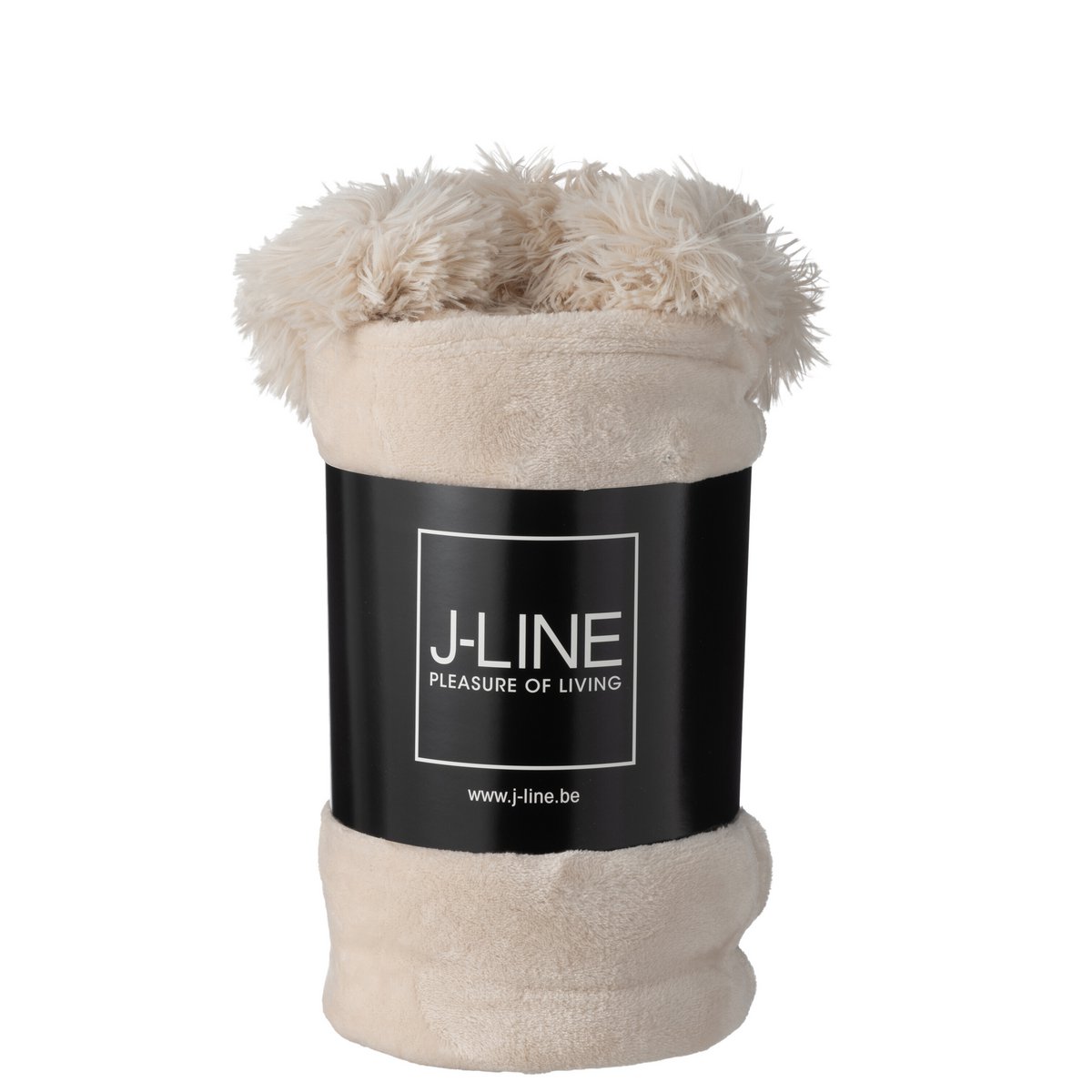 J-Line plaid Pompon - polyester - lichtbeige - 170 x 130 cm