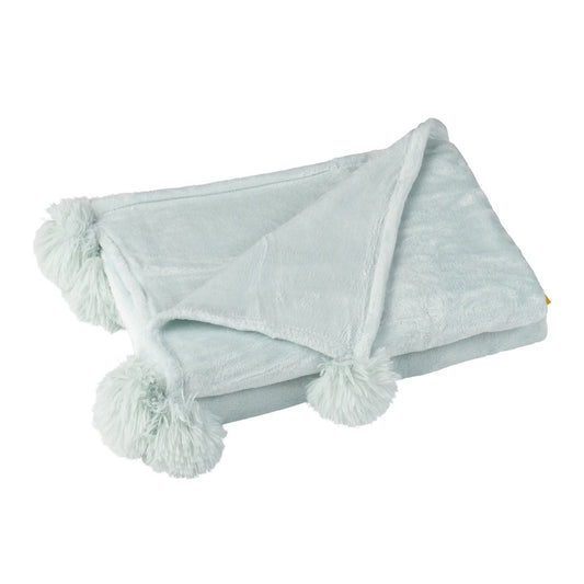 J-Line Plaid Pompon - polyester - lichtblauw - 170 x 130 cm