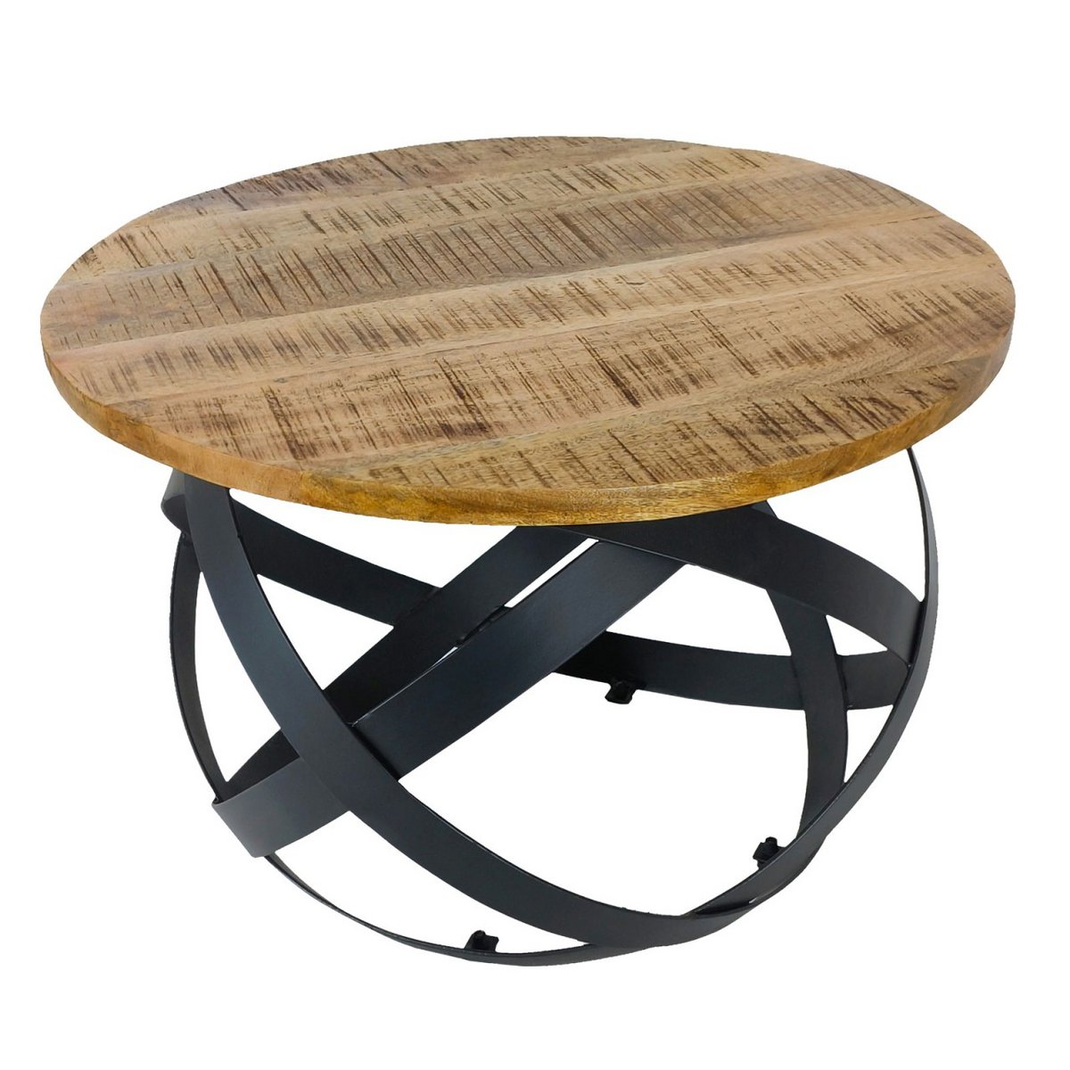 Salontafel rond Orbit massief hout met metalen frame