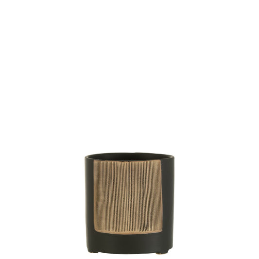 J-Line bloempot Maria Rond - keramiek - zwart - large - Ø 14.5 cm
