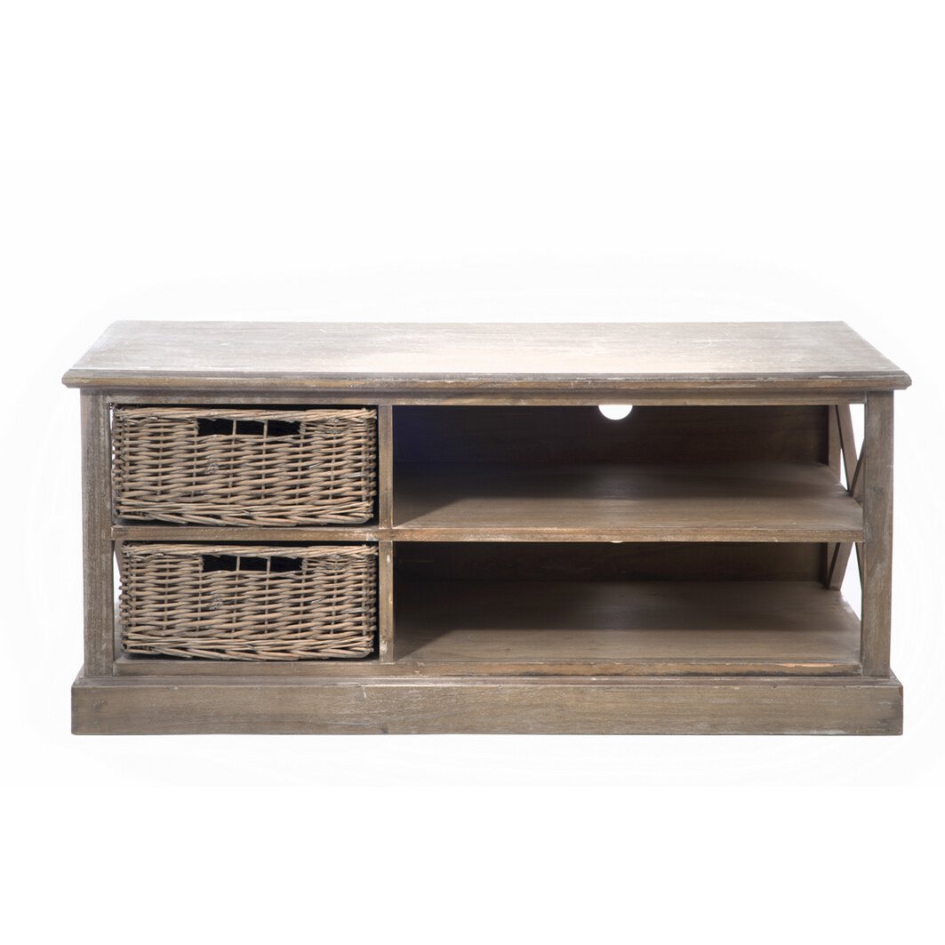 J-Line TV kast + 2 mand - hout - grijs/naturel
