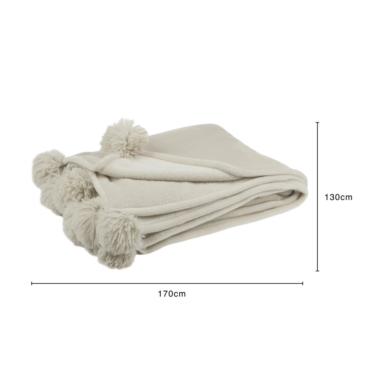 J-Line Plaid Pompon - polyester - donkerbeige - 170 x 130 cm