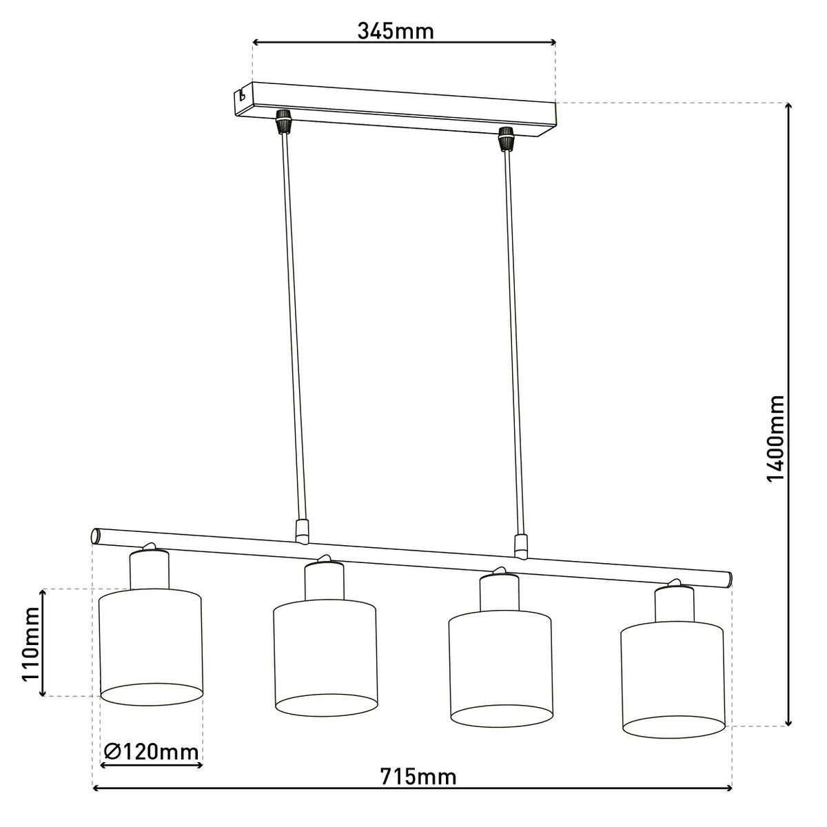 Hanglamp "Maron" 4 spots lengte 71,5 cm Bruin