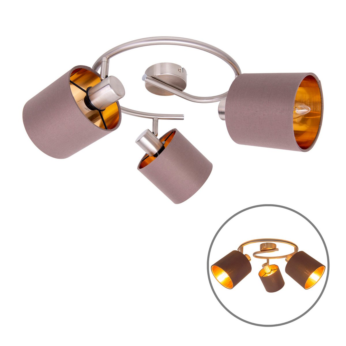 Plafondlamp "Maron" 3 spots cirkel totale lengte 52cm Bruin
