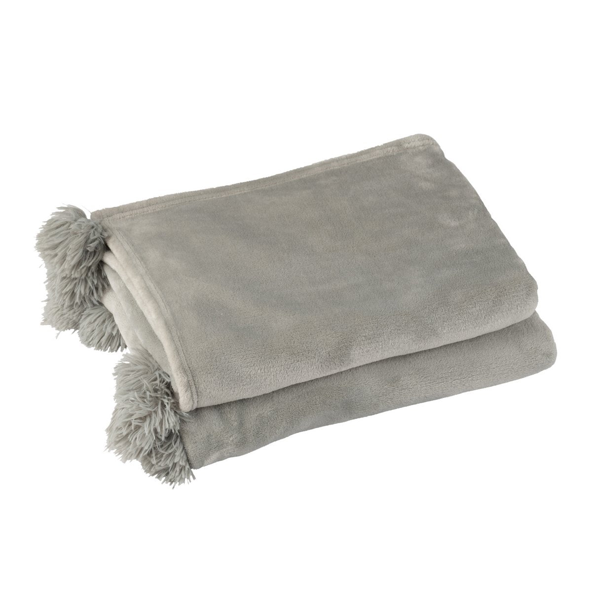 J-Line plaid Pompon - polyester - grijs - 170 x 130 cm