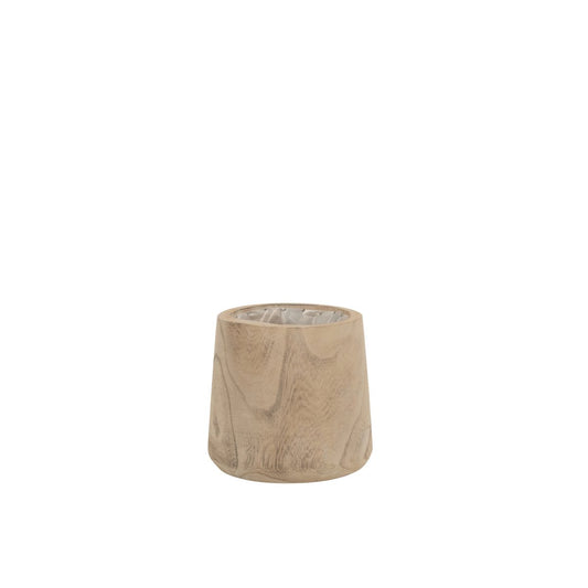 J-Line bloempot Paulownia - hout/kunststof - wit - medium - Ø 20 cm