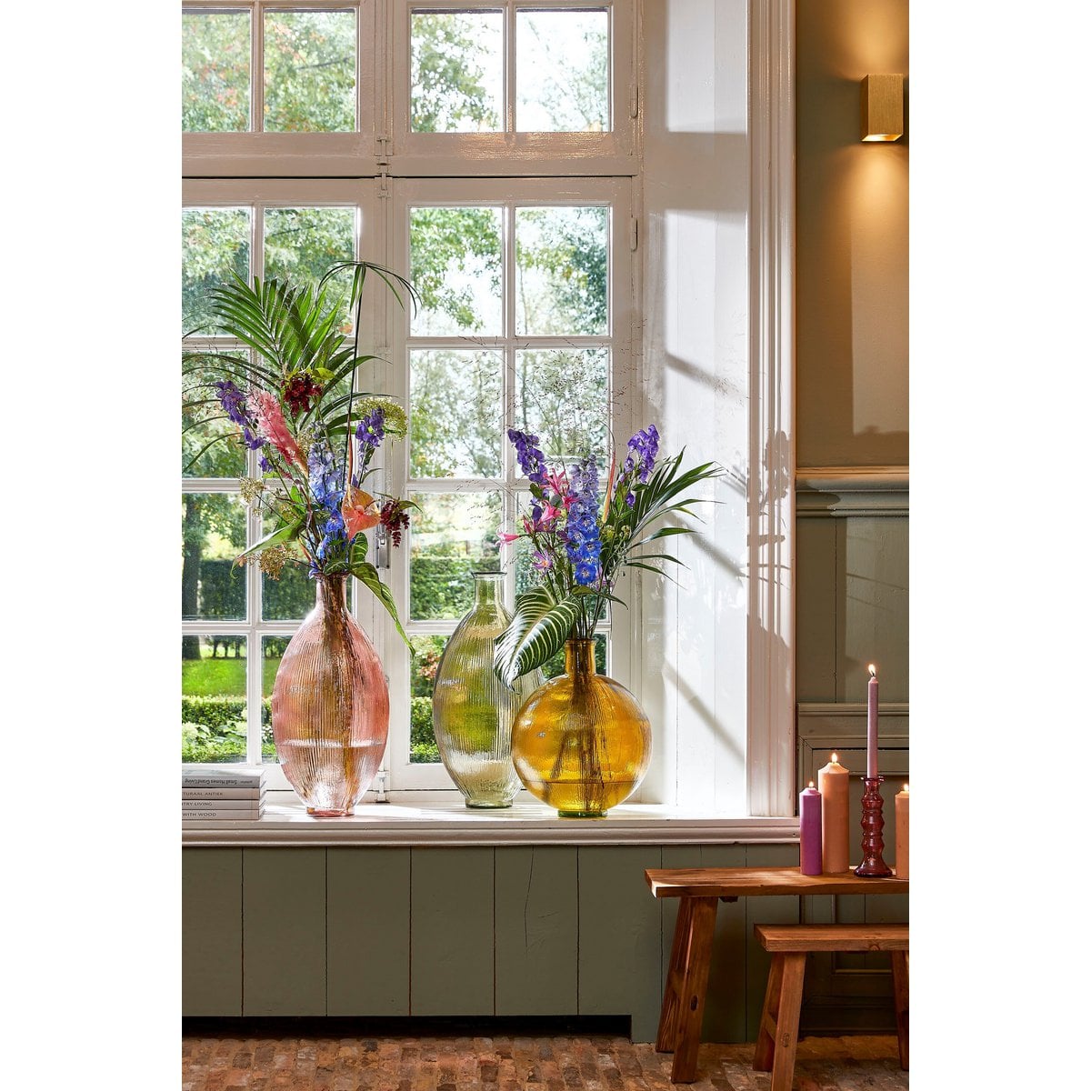 Firenza Fles Vaas - H59 x Ø29 cm - Gerecycled Glas - Lichtroze