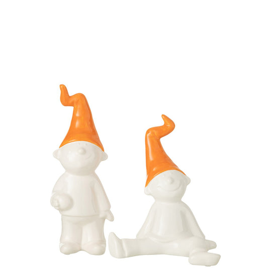 J-Line Kabouter Staand Keramiek Wit/Oranje Small