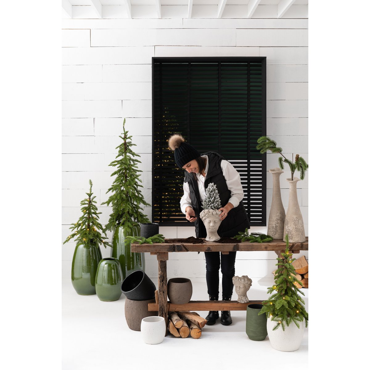 J-Line bloempot Enya - keramiek - bruin - medium - Ø 20 cm