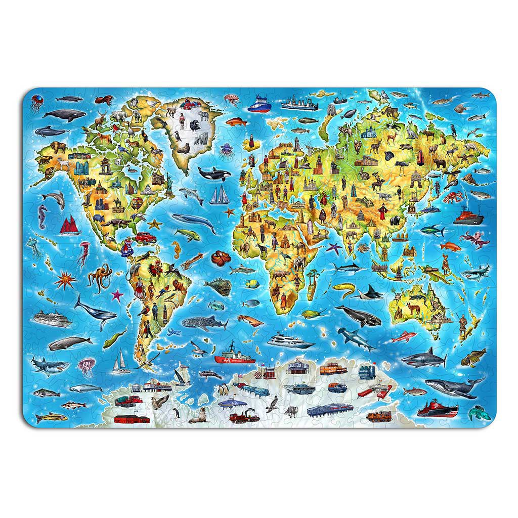 Houten Legpuzzel Wereldkaart in kleur