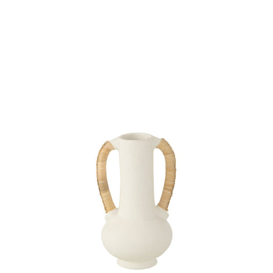 J-Line vaas Amfoor Leo Terracotta - cement - wit/naturel - 35 cm hoog