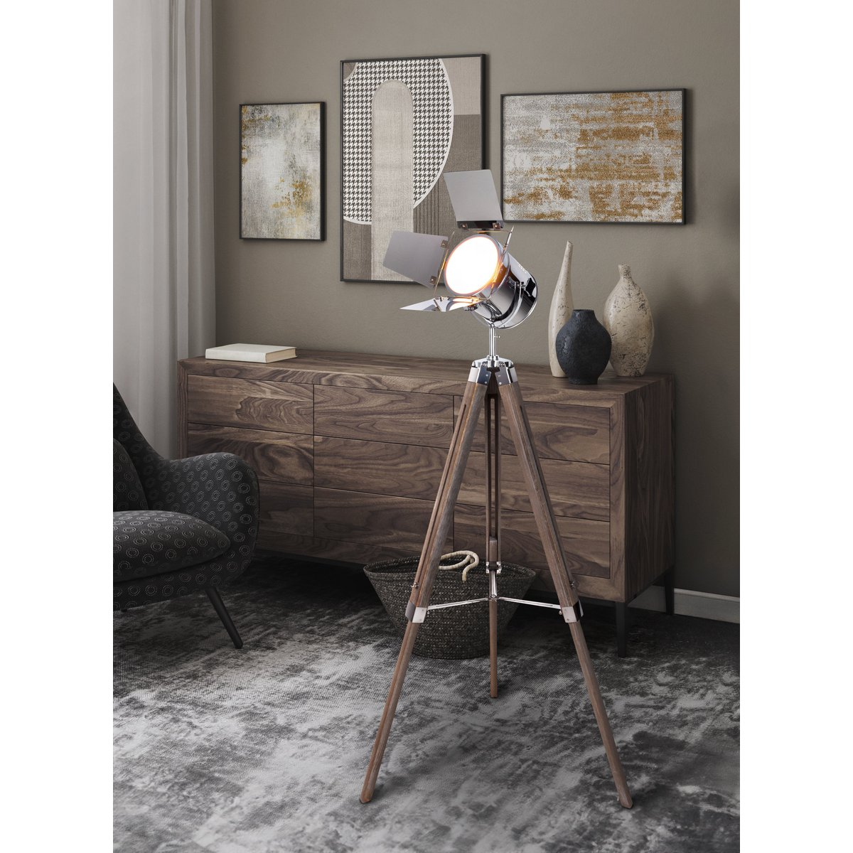 Staande lamp driepoot "Holly" verstelbaar 100-140 cm hoog hout