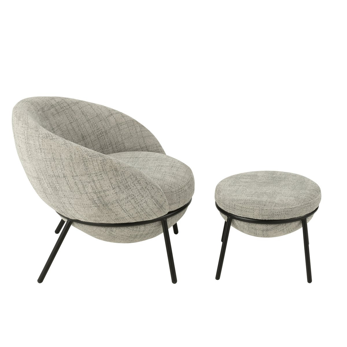 J-Line Loungestoel + Poef Ijzer Grijs/Zwart
