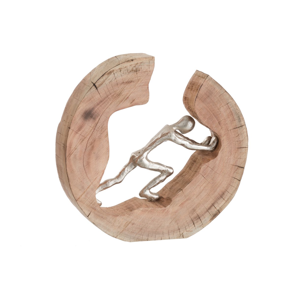 J-Line figuur Duwen - hout/aluminium - naturel/zilver