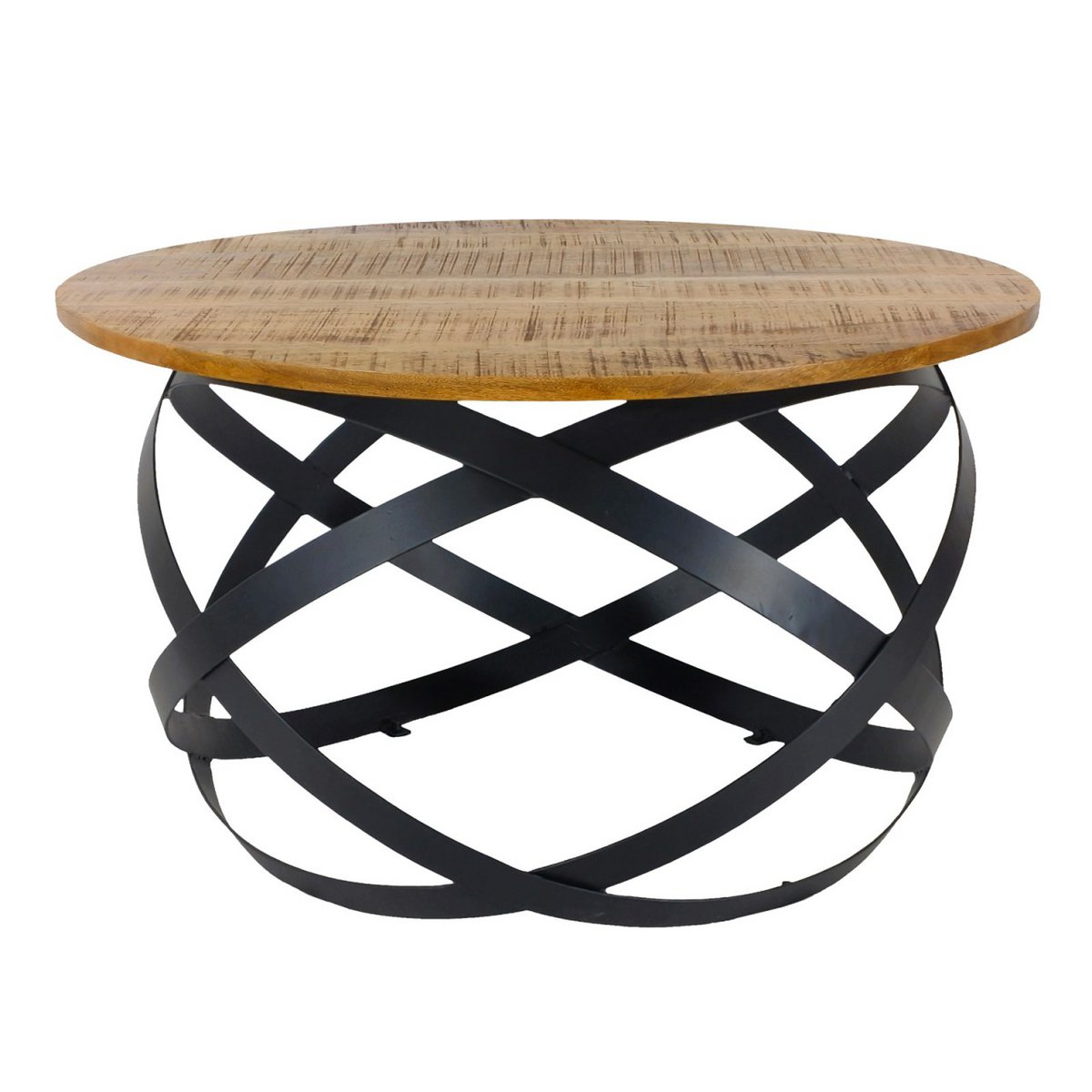 Salontafel rond Orbit massief hout met metalen frame
