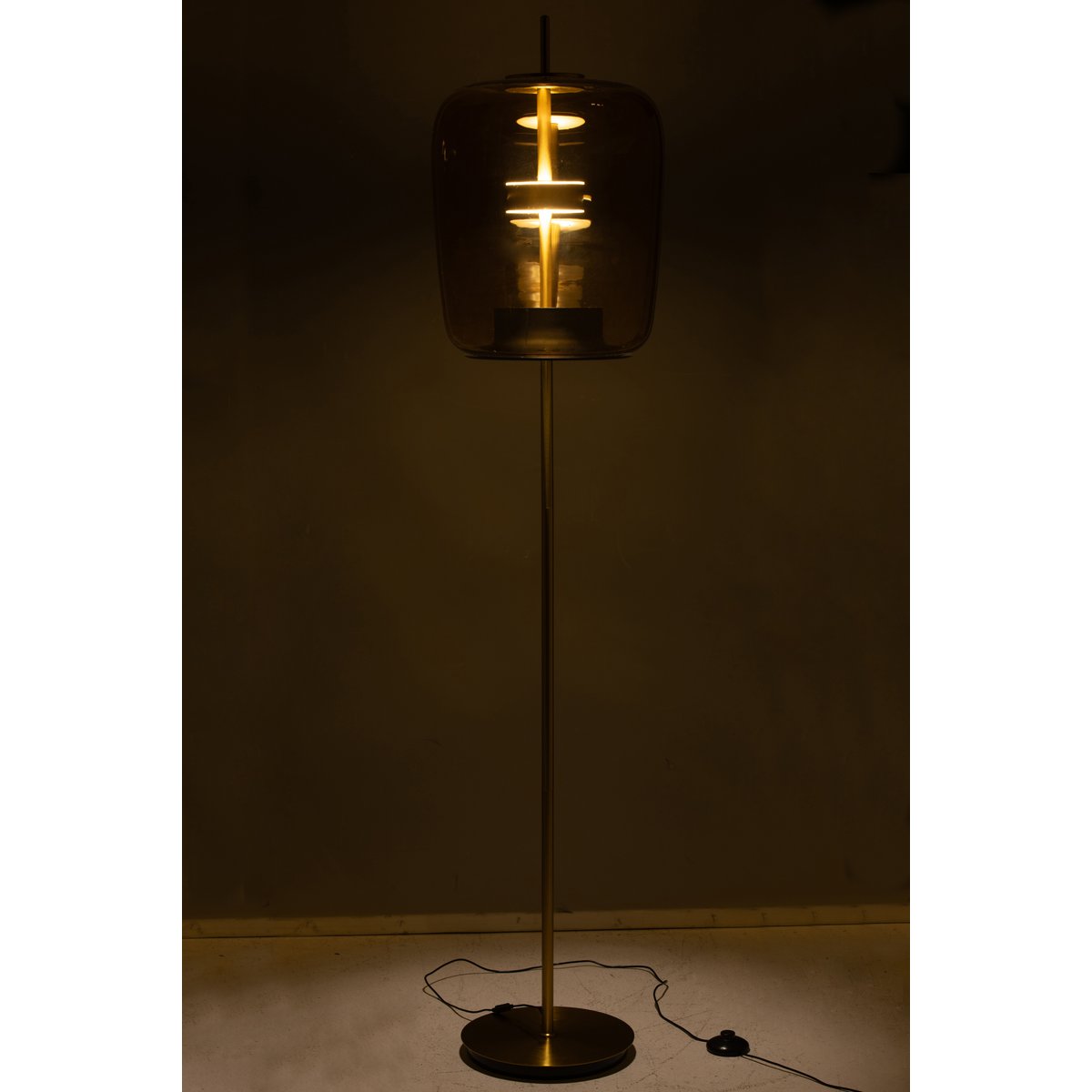 J-Line staanlamp - glas - bruin - LED lichtjes