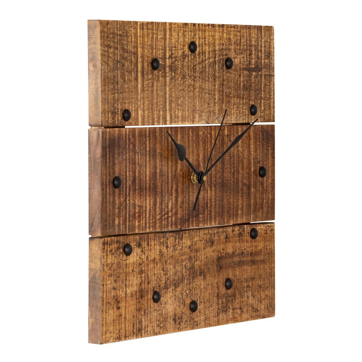 Wandklok mangohout 30x30cm stille klok met metalen accenten