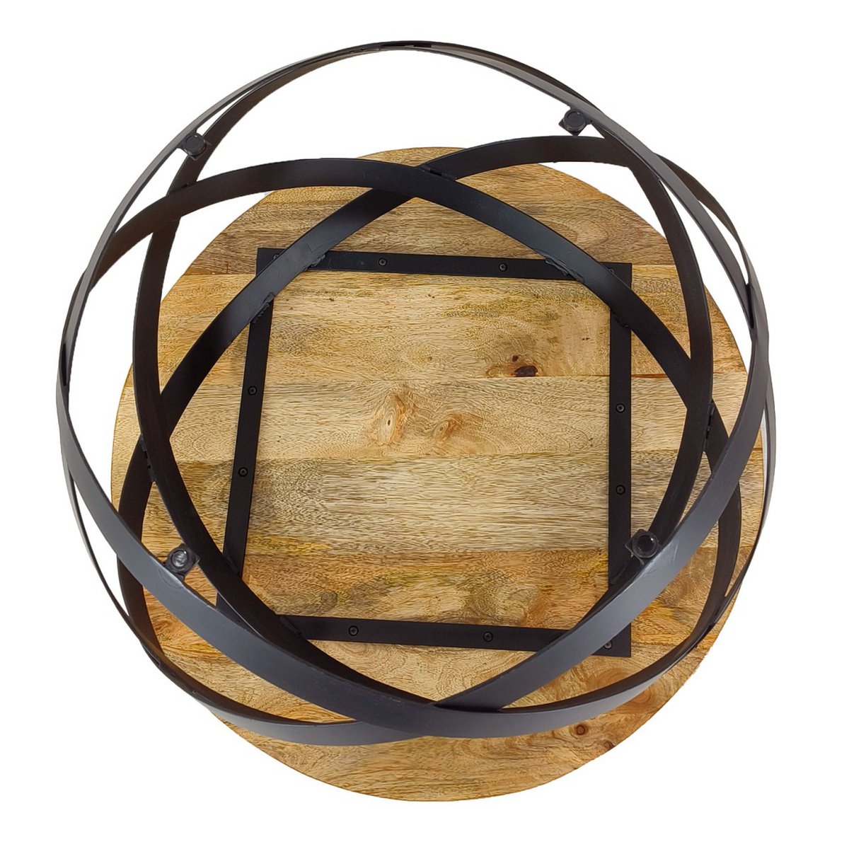 Salontafel rond Orbit massief hout met metalen frame