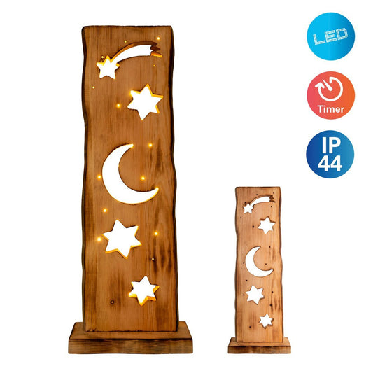 Houten Bord Maan en Sterren Hoogte 60cm met LED