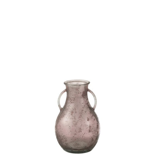 J-Line vaas Fles 2 Handvat - glas - oud roze - 32.5 cm hoog