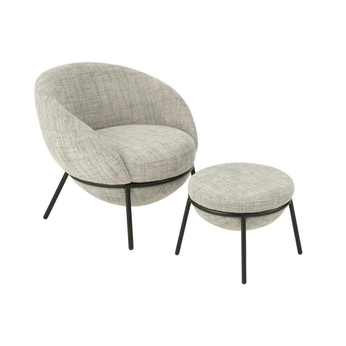 J-Line Loungestoel + Poef Ijzer Grijs/Zwart
