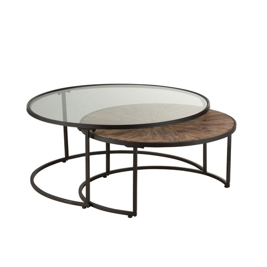 J-Line Set Van 2 Salontafels Rond Metaal Zwart - 91 x 91 x 41 cm