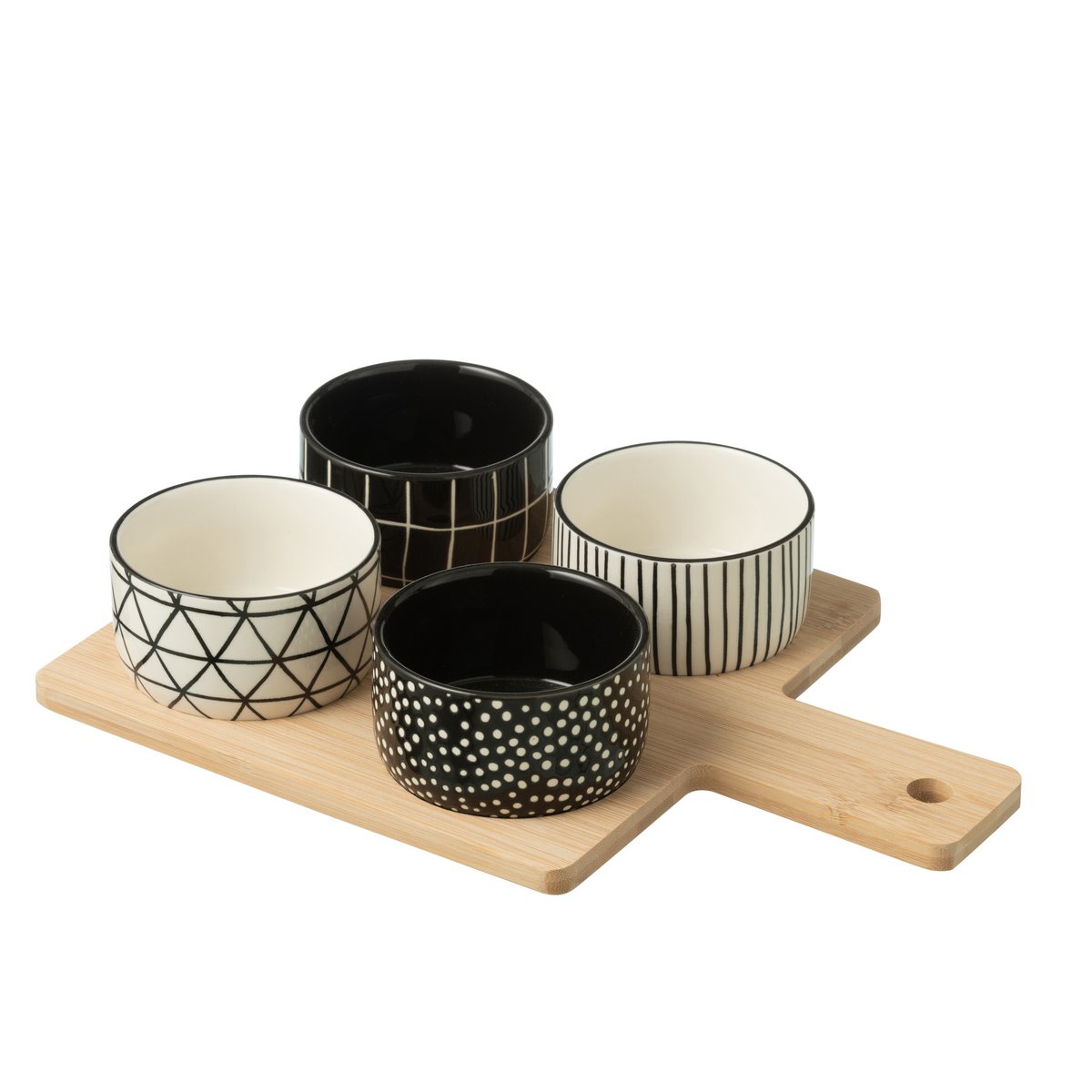 J-Line Tapasservies 4 Sets + Bamboeschaal In Doos Zwart/Wit