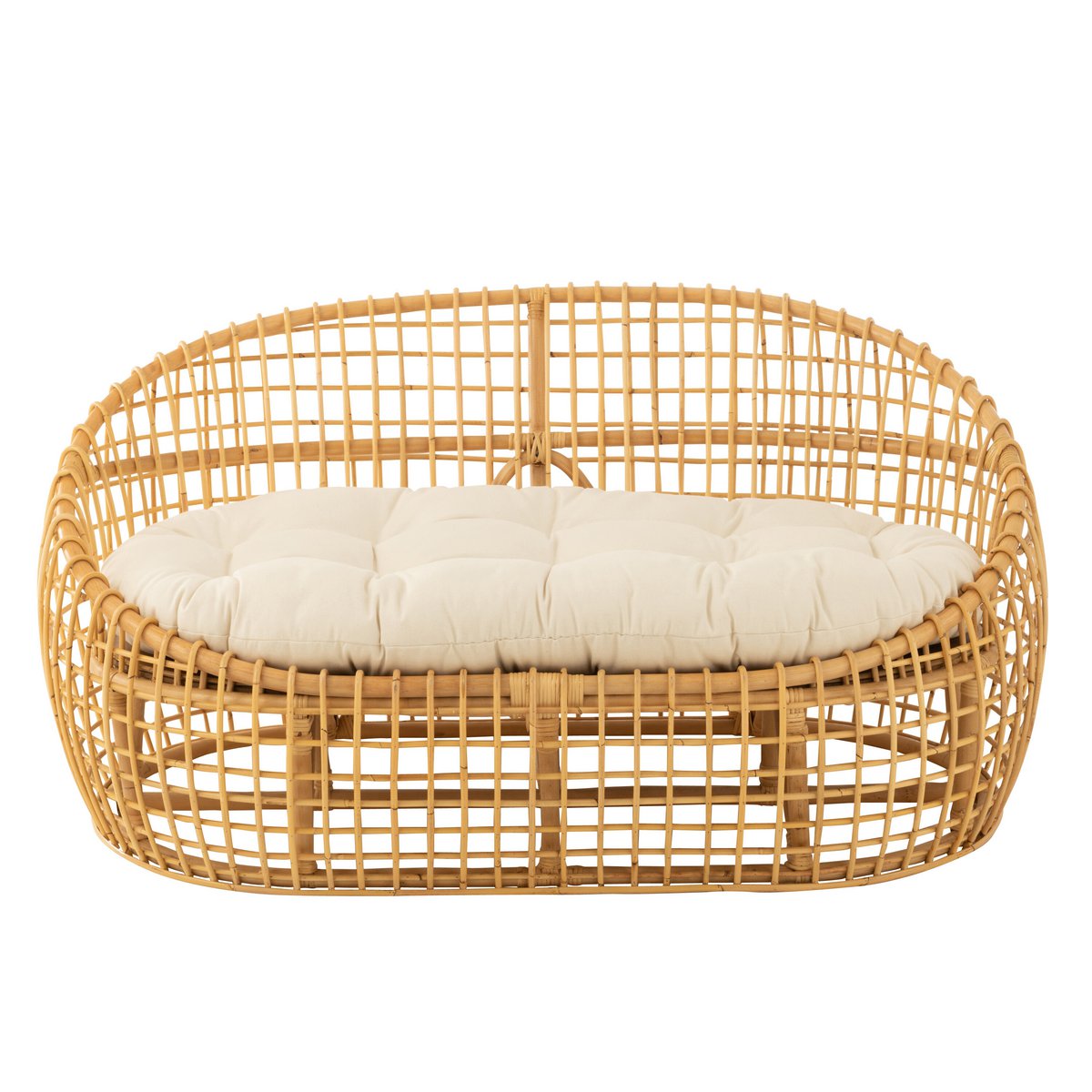 J-Line sofa Lise + kussen 2 Personen - rotan/textiel - naturel/wit