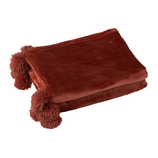 J-Line Plaid Pompon - polyester - marsala rood - 170 x 130 cm