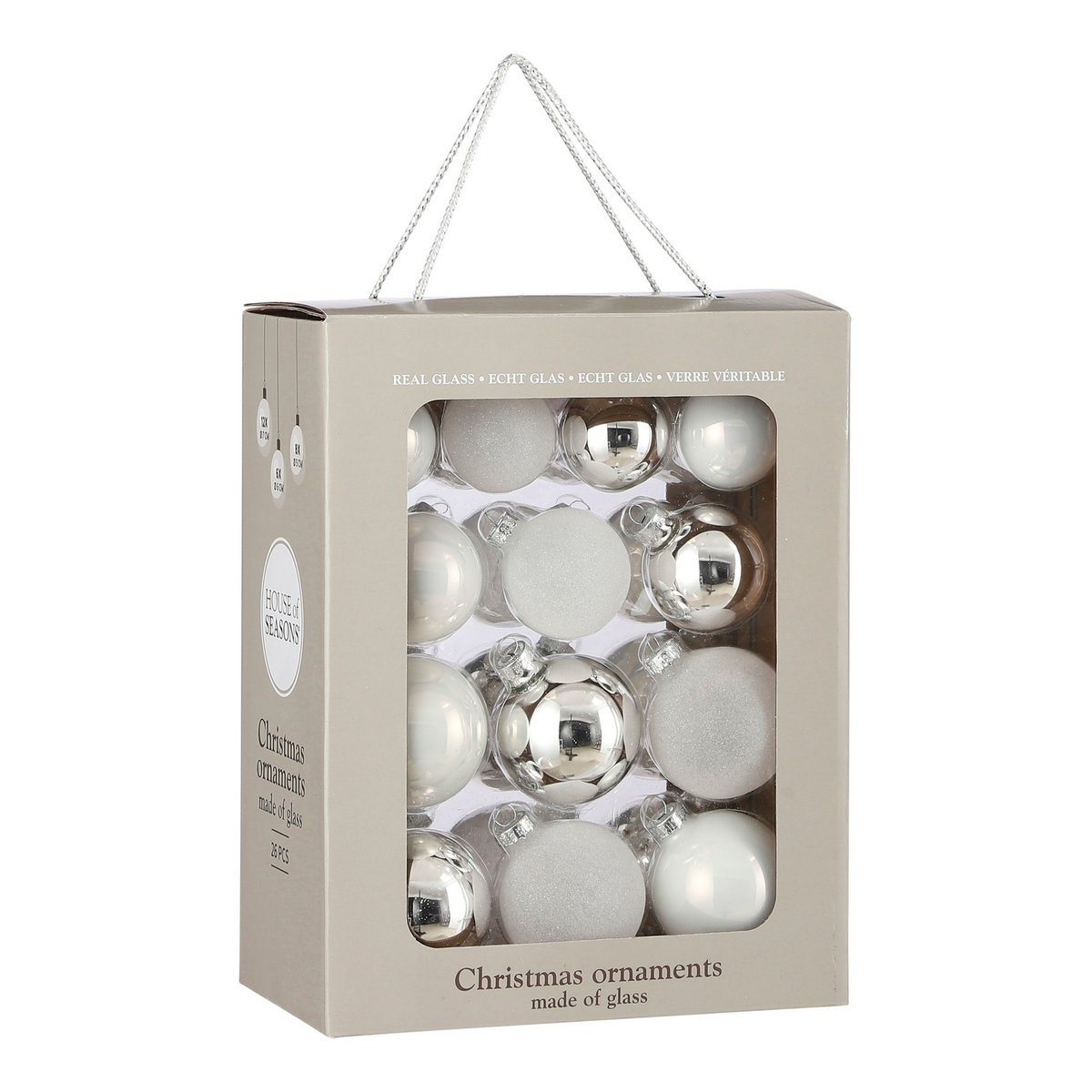 Kerstballen Set - 26 Stuks - Ø7 cm - Glas - Wit