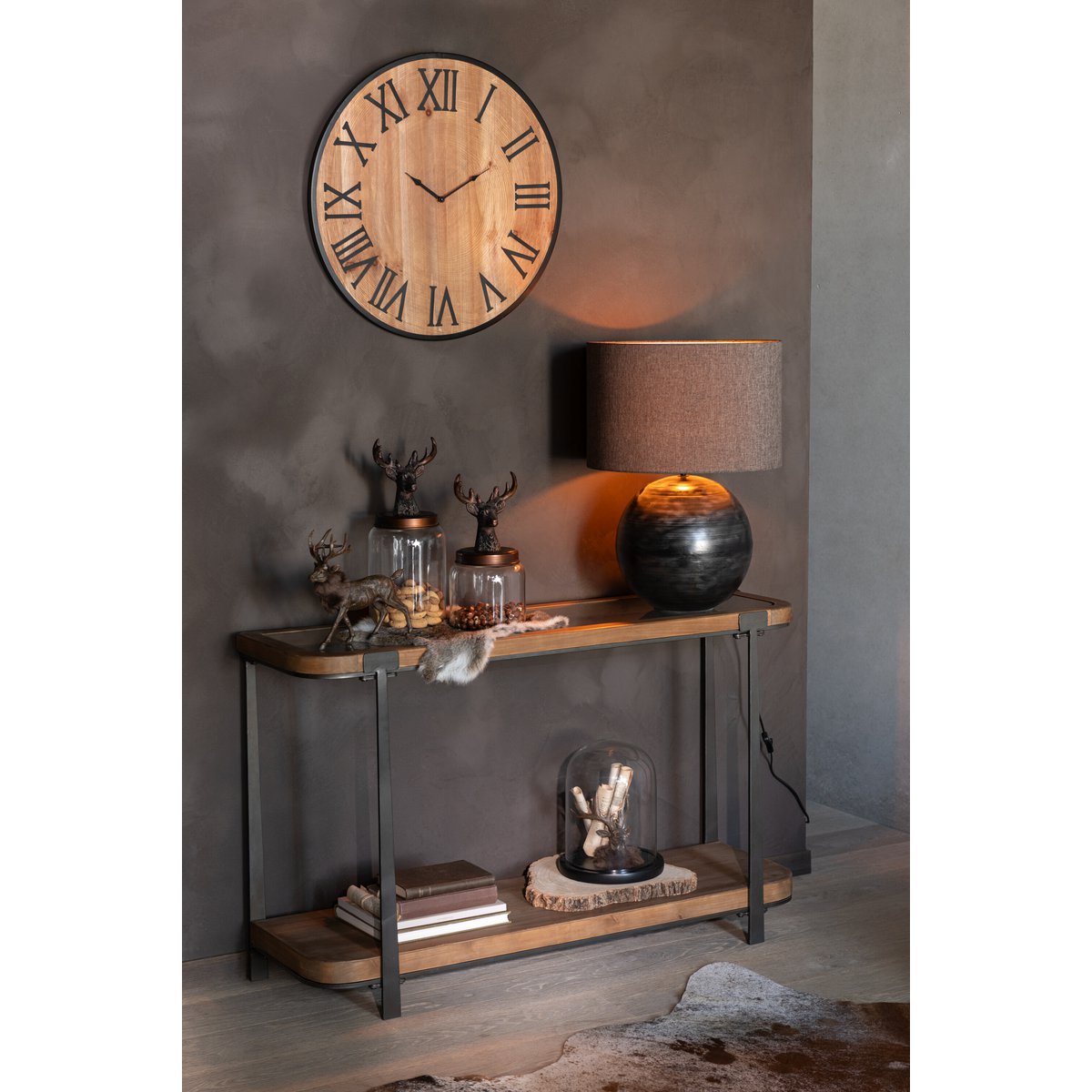 J-Line klok Nue - mdf/ijzer - naturel - large - Ø 60 cm