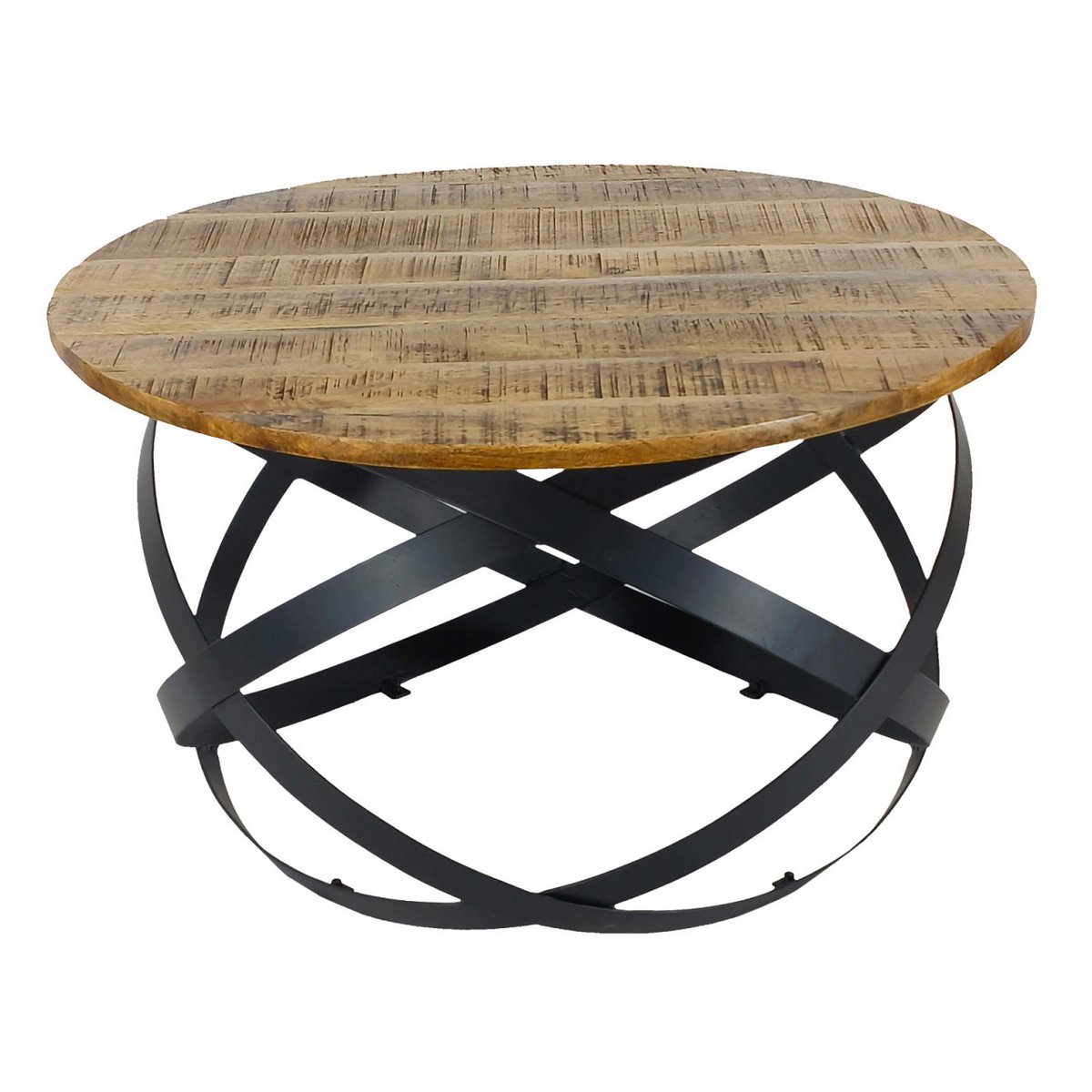 Salontafel rond Orbit massief hout met metalen frame