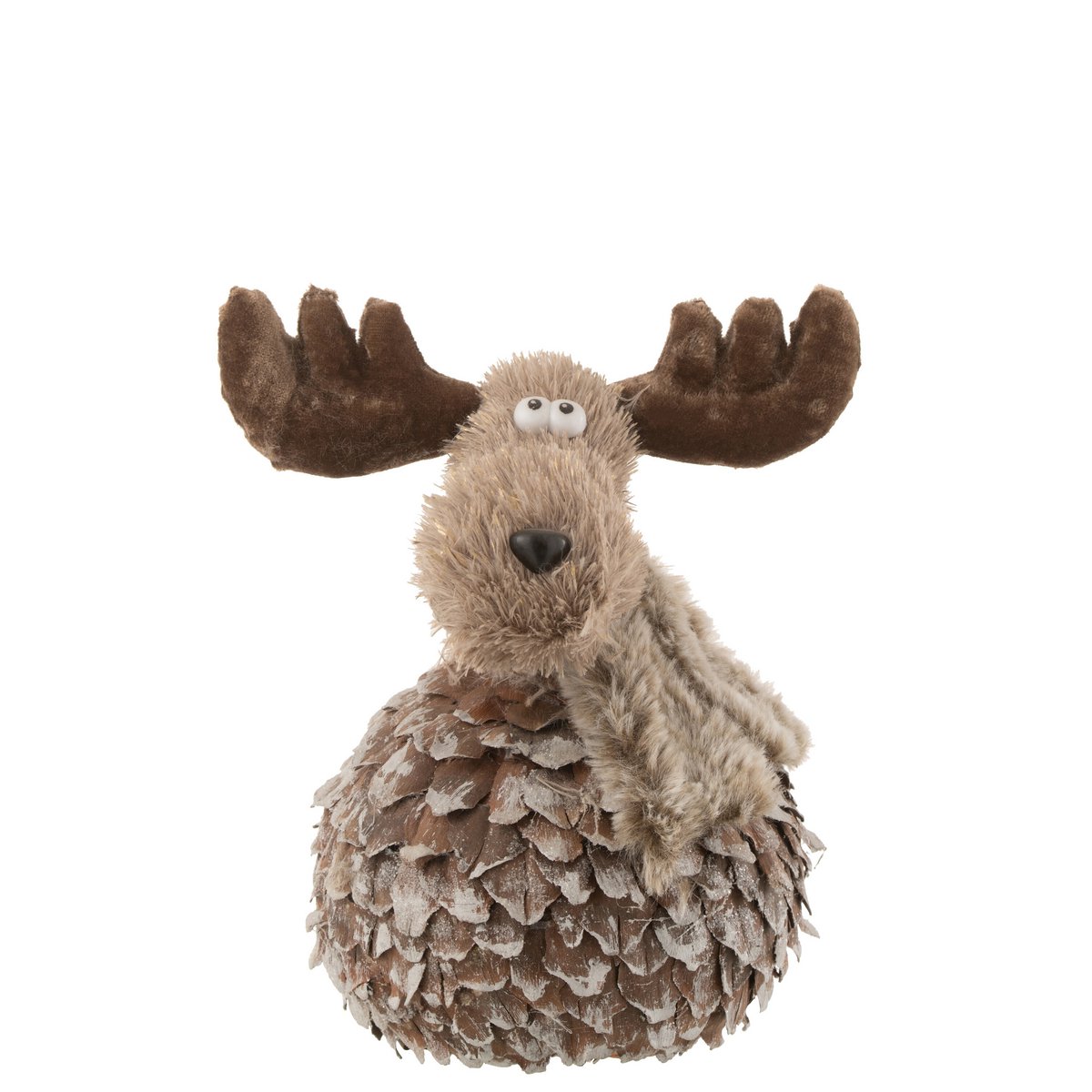 J-Line figuur Rendier + Sjaal - hout - bruin/grijs - large