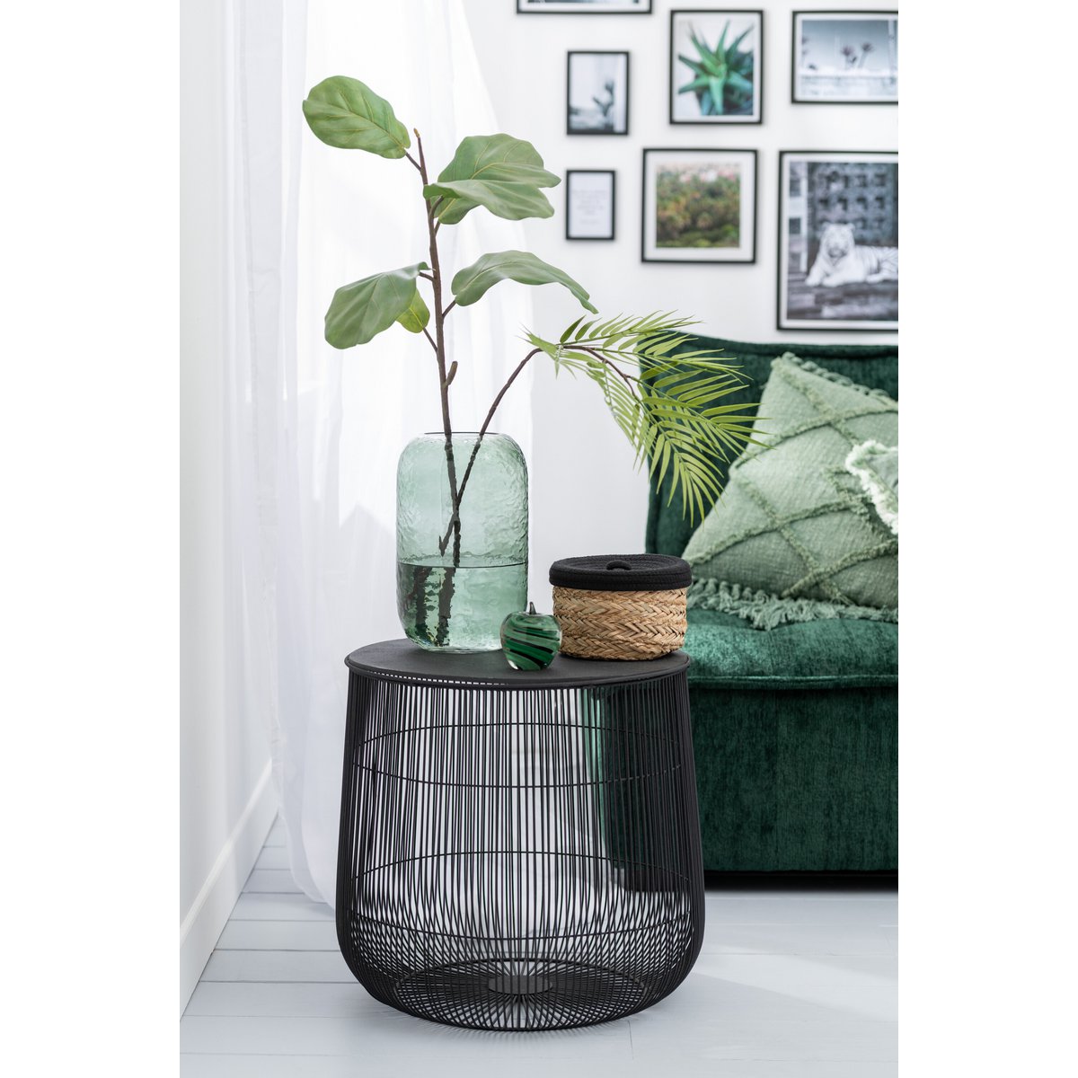 J-Line vaas Rond Oneffen - glas - groen - large - Ø 18 cm